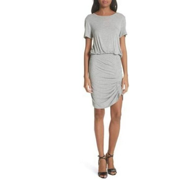Veronica Beard Yari Blouson Gray Crew Neck Short Sleeve Knit Rouging Dress XS - Picture 1 of 13